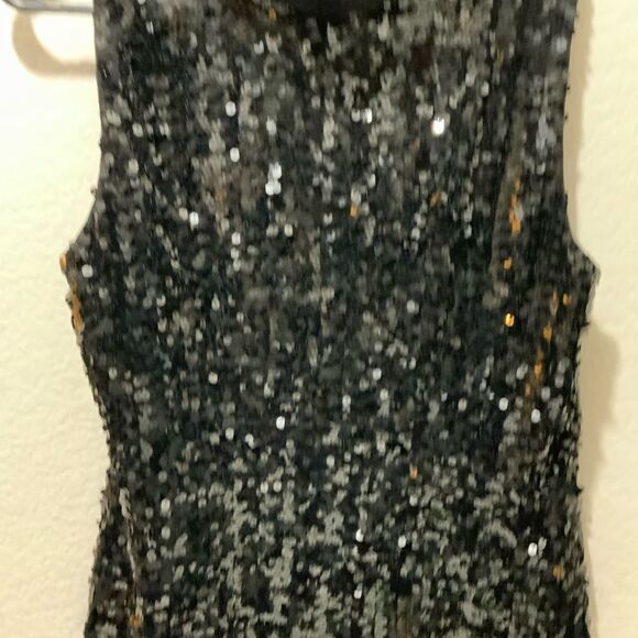 St. John Cowl Neck Top Women size 12 Metallic Sequin Black Event - Picture 6 of 14